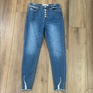 Indigo Rein High Rise Blue Jeans with Distressed Hem | girls size 14